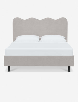 Clementine mineral velvet platform bed with undulating lined headboard