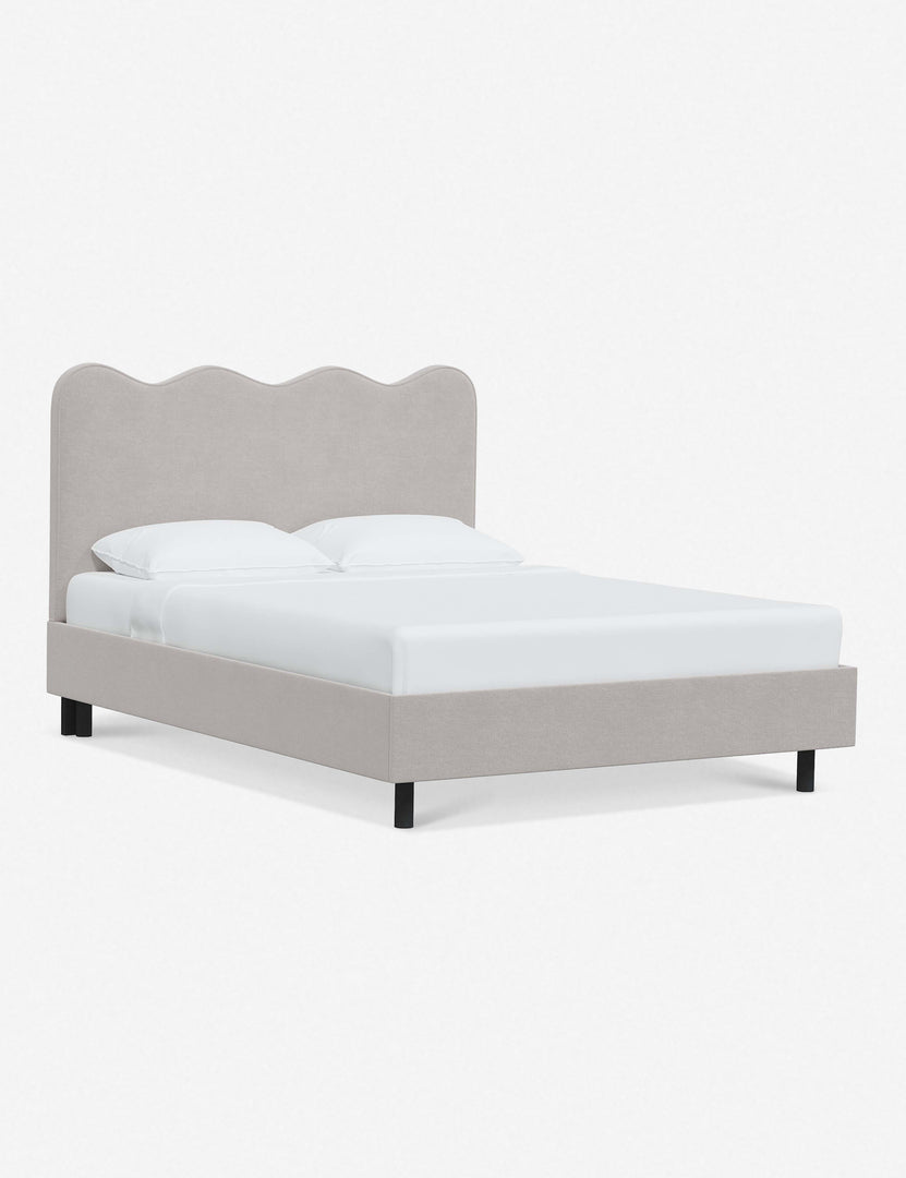 #color::mineral-velvet #size::twin #size::full #size::queen #size::king #size::cal-king | Angled view of Clementine mineral velvet platform bed with undulating lined headboard