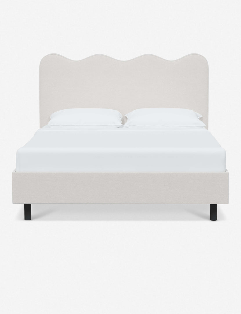 #color::snow-velvet #size::twin #size::full #size::queen #size::king #size::cal-king | Clementine snow velvet platform bed with undulating lined headboard