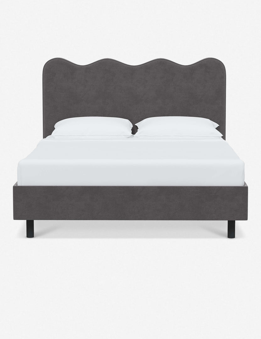 #color::steel-velvet #size::twin #size::full #size::queen #size::king #size::cal-king | Clementine steel velvet platform bed with undulating lined headboard