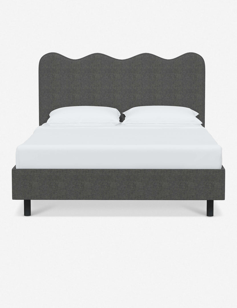 #color::charcoal-linen #size::twin #size::full #size::queen #size::king #size::cal-king | Clementine charcoal linen platform bed with undulating lined headboard