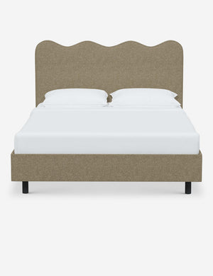 Clementine pebble linen platform bed with undulating lined headboard