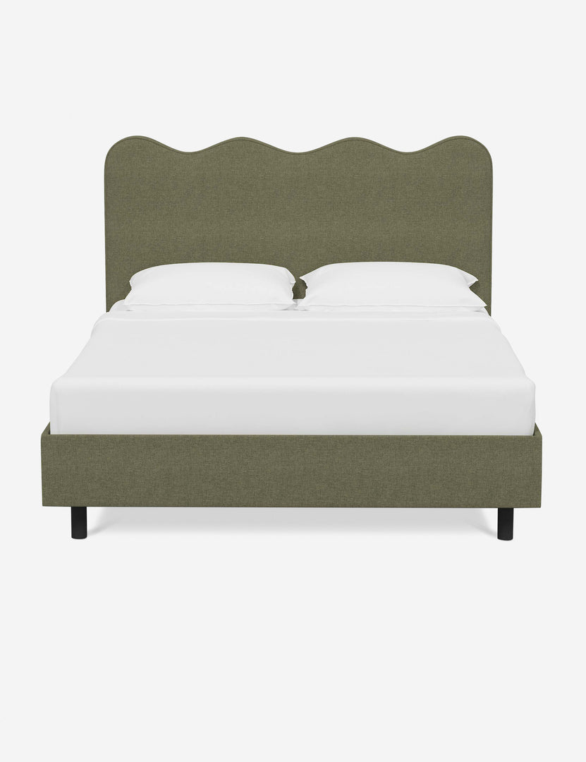 #color::sage-linen #size::twin #size::full #size::queen #size::king #size::cal-king | Clementine sage linen platform bed with undulating lined headboard