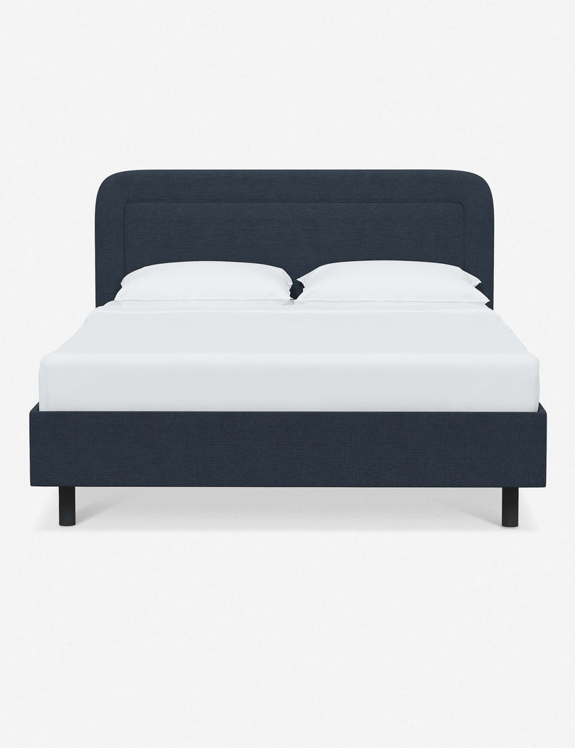 #color::navy-linen #size::full #size::queen #size::king #size::cal-king | Gwendolyn Navy Linen Platform Bed with soft rounded corners and an interior welt border