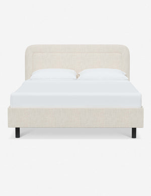 Gwendolyn Talc Linen Platform Bed with soft rounded corners and an interior welt border