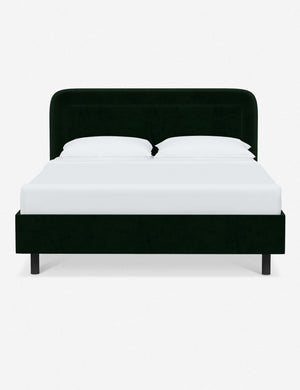 Gwendolyn Emerald Velvet Platform Bed with soft rounded corners and an interior welt border