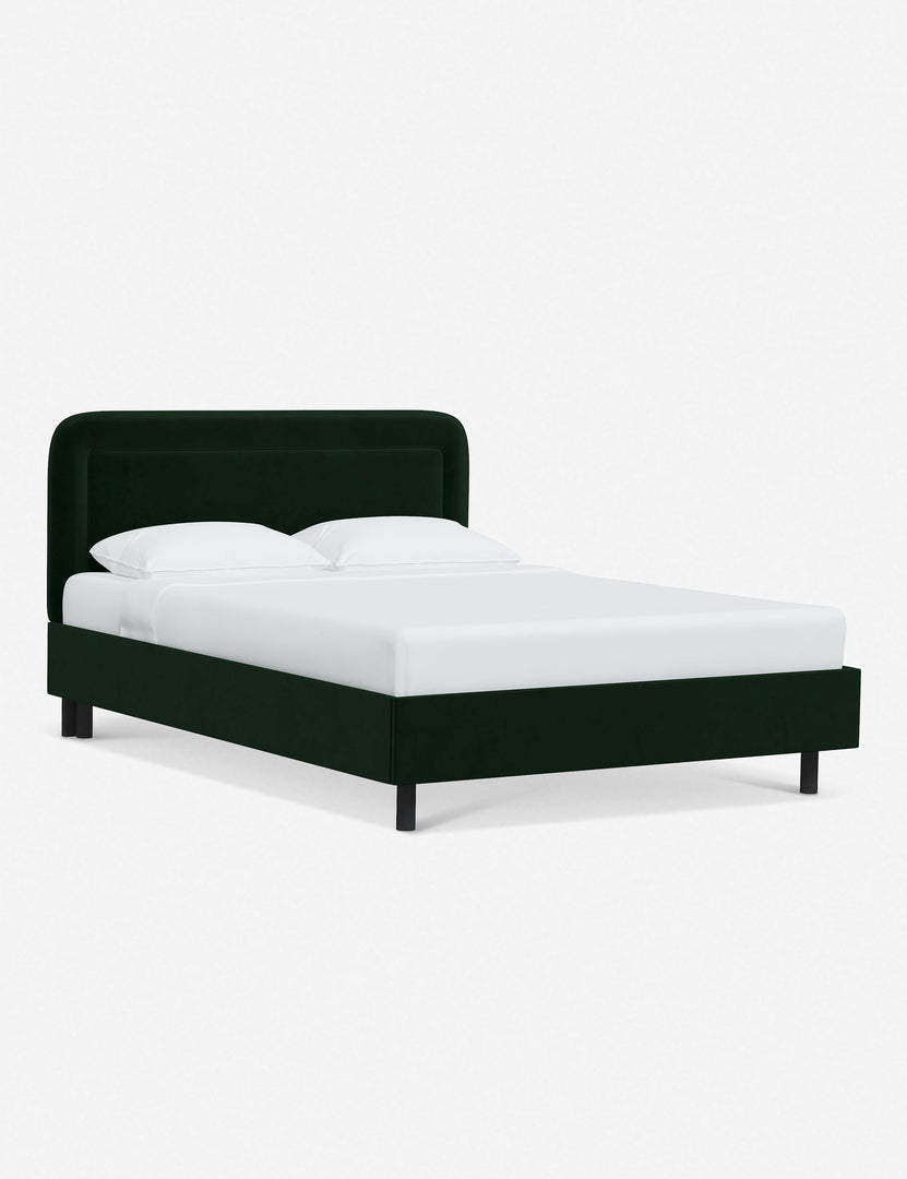 #color::emerald-velvet #size::full #size::queen #size::king #size::cal-king | Angled view of the Gwendolyn Emerald Velvet Platform Bed