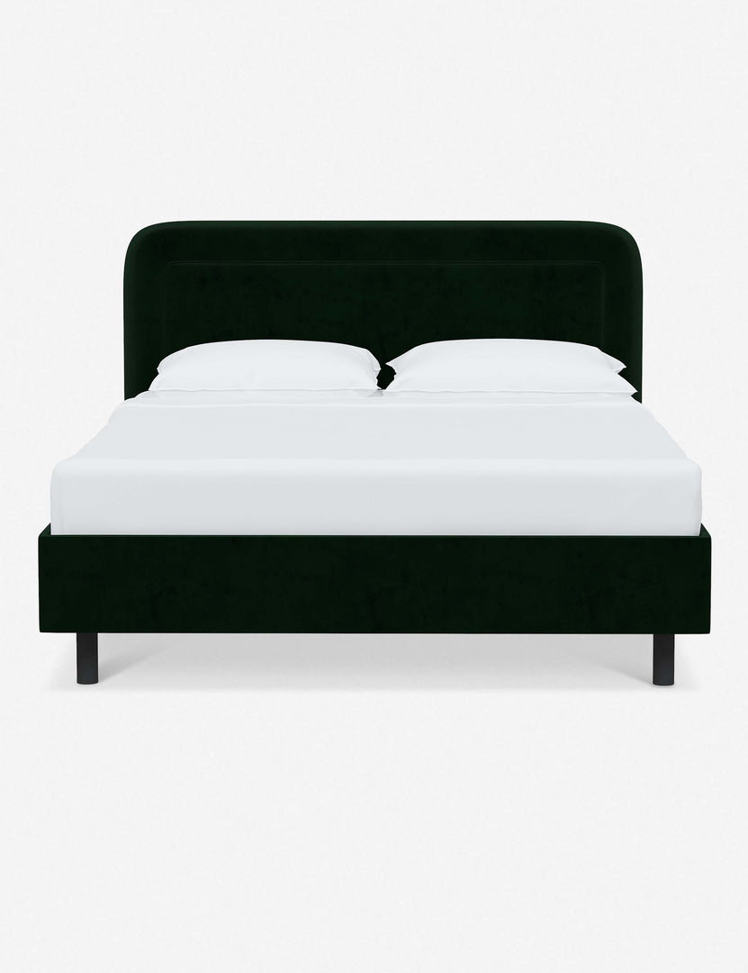 #color::emerald-velvet #size::full #size::queen #size::king #size::cal-king | Gwendolyn Emerald Velvet Platform Bed with soft rounded corners and an interior welt border