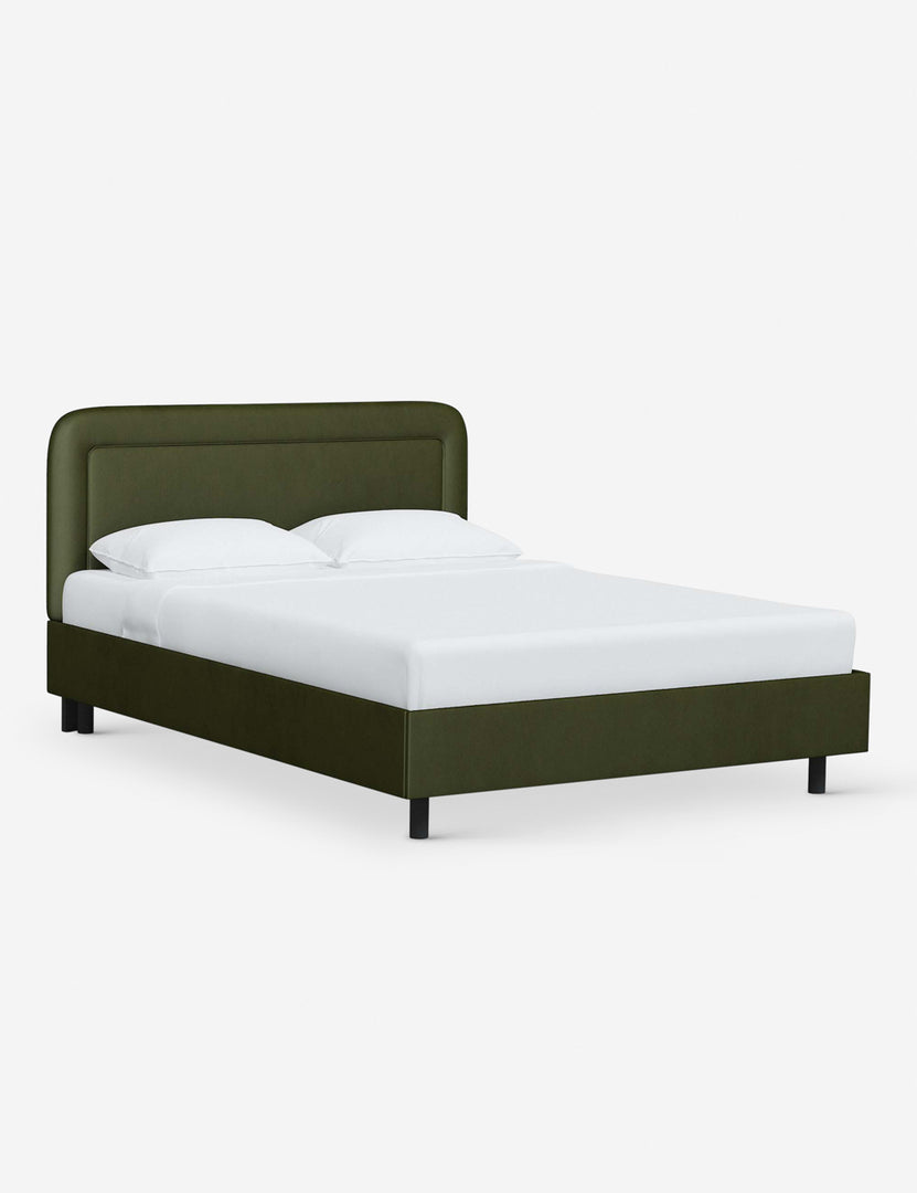 #color::pine-velvet #size::twin #size::full #size::queen #size::king #size::cal-king | Angled view of the Gwendolyn Pine Velvet Platform Bed