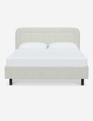 Gwendolyn White Boucle Platform Bed with soft rounded corners and an interior welt border