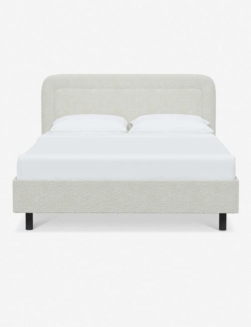 #color::white-boucle #size::full #size::queen #size::king #size::cal-king | Gwendolyn White Boucle Platform Bed with soft rounded corners and an interior welt border