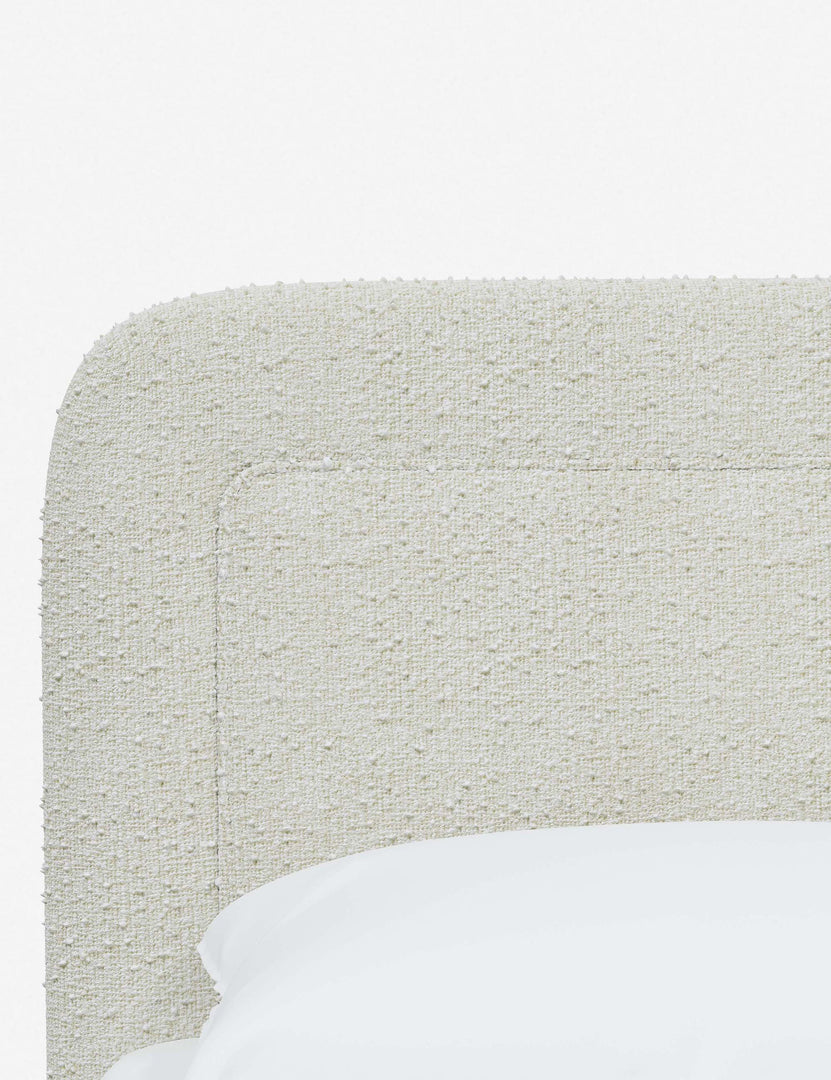 #color::white-boucle #size::full #size::queen #size::king #size::cal-king | Close up of the rounded corners and interior welt border on the Gwendolyn White Boucle Platform Bed