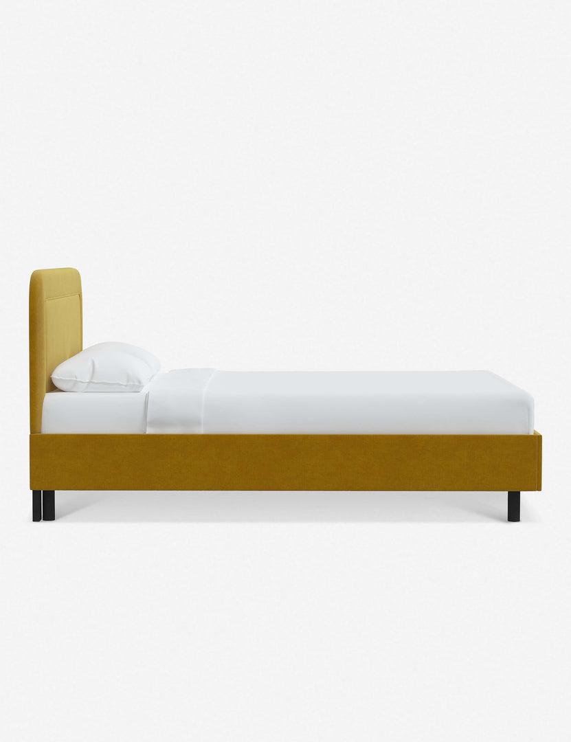 #color::citronella-velvet #size::full #size::queen #size::king #size::cal-king | Side of the Gwendolyn Citronella Velvet Platform Bed
