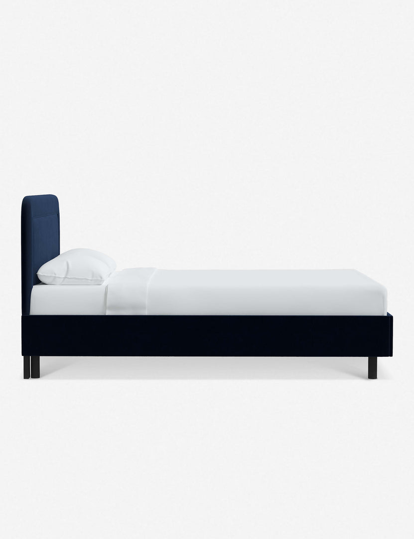#color::navy-velvet #size::full #size::queen #size::king #size::cal-king | Side of the Gwendolyn Navy Velvet Platform Bed