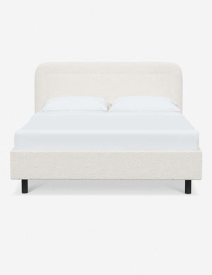 Gwendolyn Cream Sherpa Platform Bed with soft rounded corners and an interior welt border