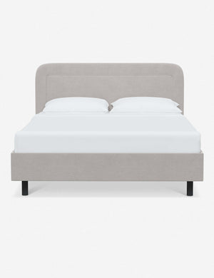 Gwendolyn Mineral Velvet Platform Bed with soft rounded corners and an interior welt border
