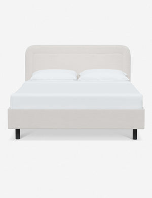 Gwendolyn Snow Velvet Platform Bed with soft rounded corners and an interior welt border
