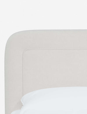 Close up of the rounded corners and interior welt border on the Gwendolyn Snow Velvet Platform Bed