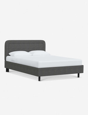 Angled view of the Gwendolyn Charcoal Linen Platform Bed