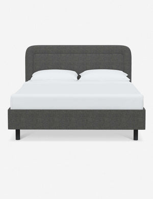 Gwendolyn Charcoal Linen Platform Bed with soft rounded corners and an interior welt border