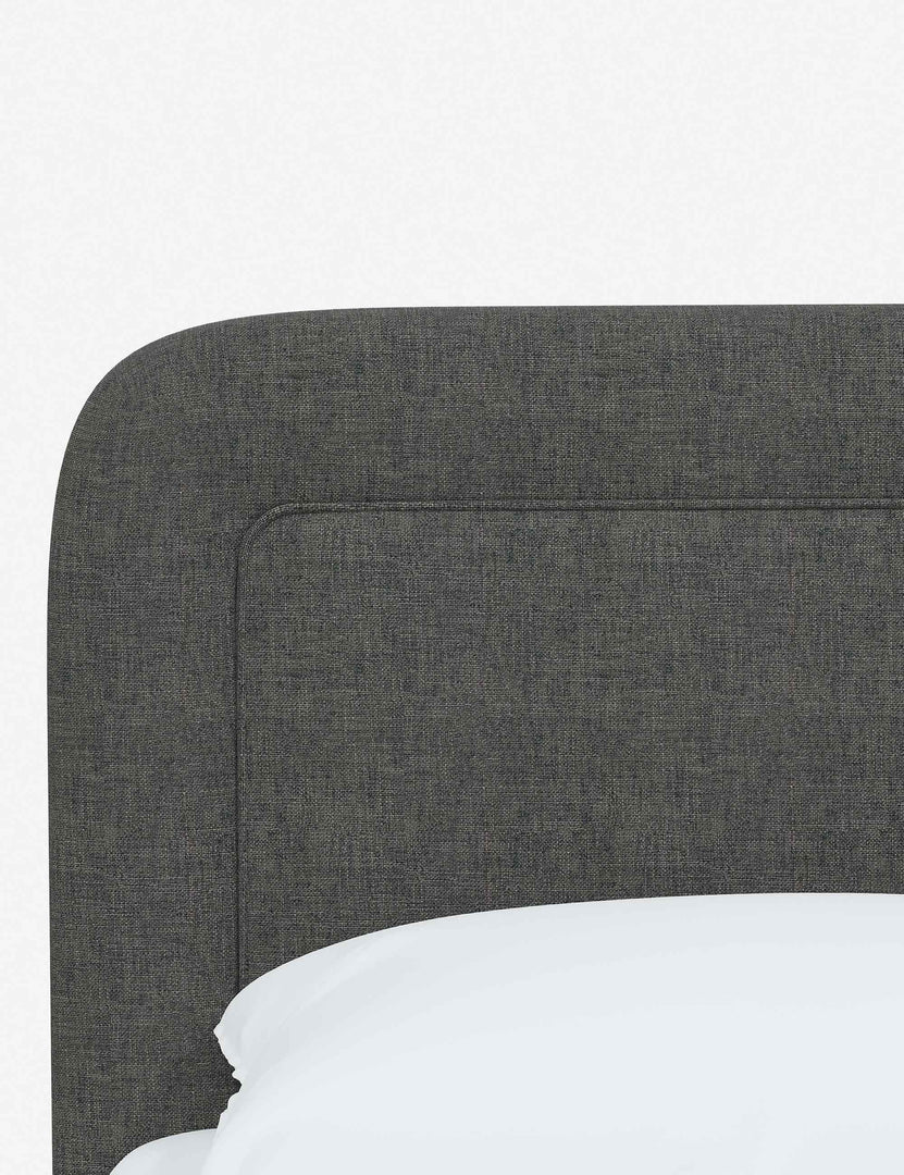 #color::charcoal-linen #size::full #size::queen #size::king #size::cal-king | Close up of the rounded corners and interior welt border on the Gwendolyn Charcoal Linen Platform Bed