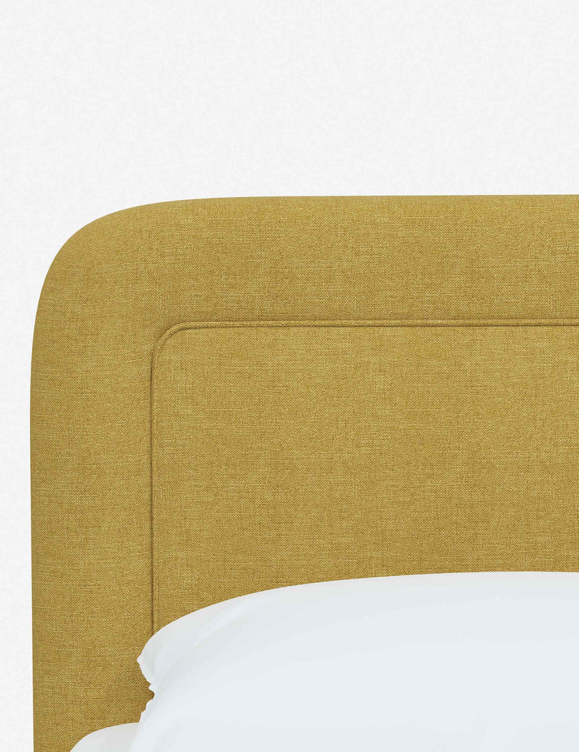 #color::golden-linen #size::full #size::queen #size::king #size::cal-king | Close up of the rounded corners and interior welt border on the Gwendolyn Golden Linen Platform Bed