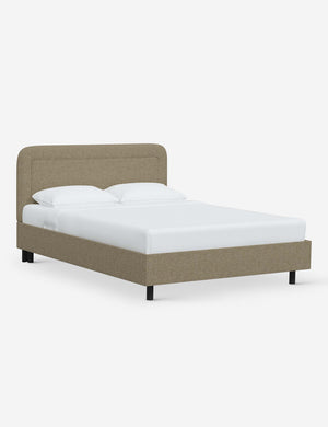 Angled view of the Gwendolyn Pebble Linen Platform Bed