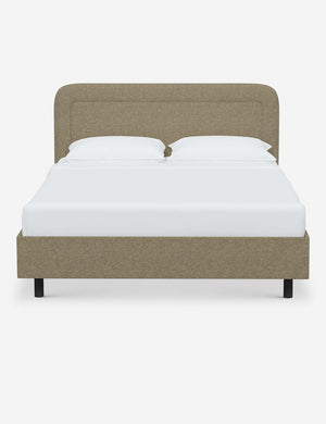 Gwendolyn Pebble Linen Platform Bed with soft rounded corners and an interior welt border