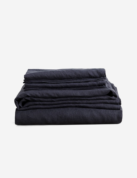 #color::navy #size::twin #size::full #size::queen #size::king #size::cal-king | European Flax Linen navy blue Sheet Set by Cultiver