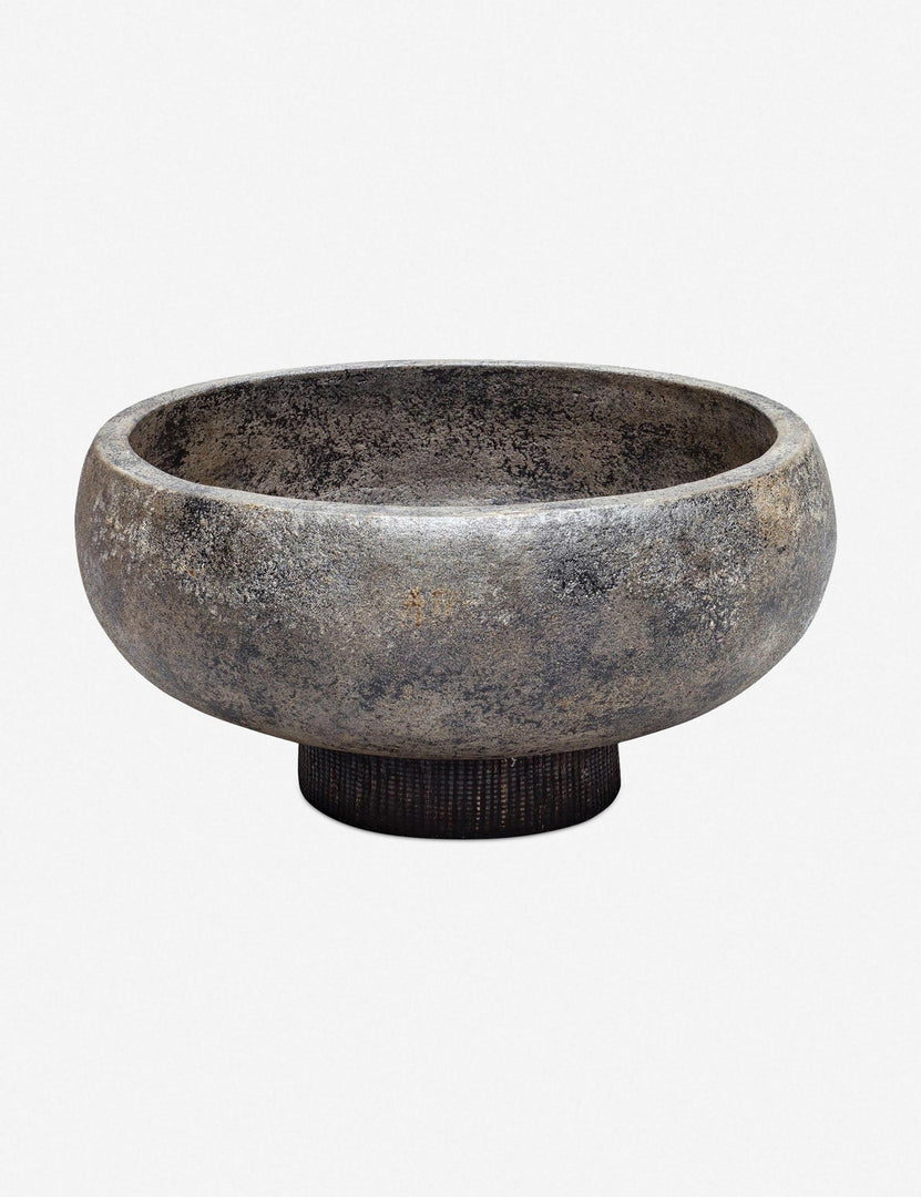 | Lakshmi terracotta bowl with antiqued black finish and woven base