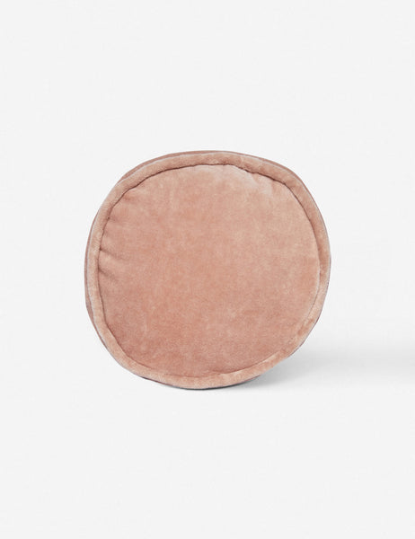 #color::rosewater | Side view of the Sabine blush pink velvet cylindrical bolster pillow