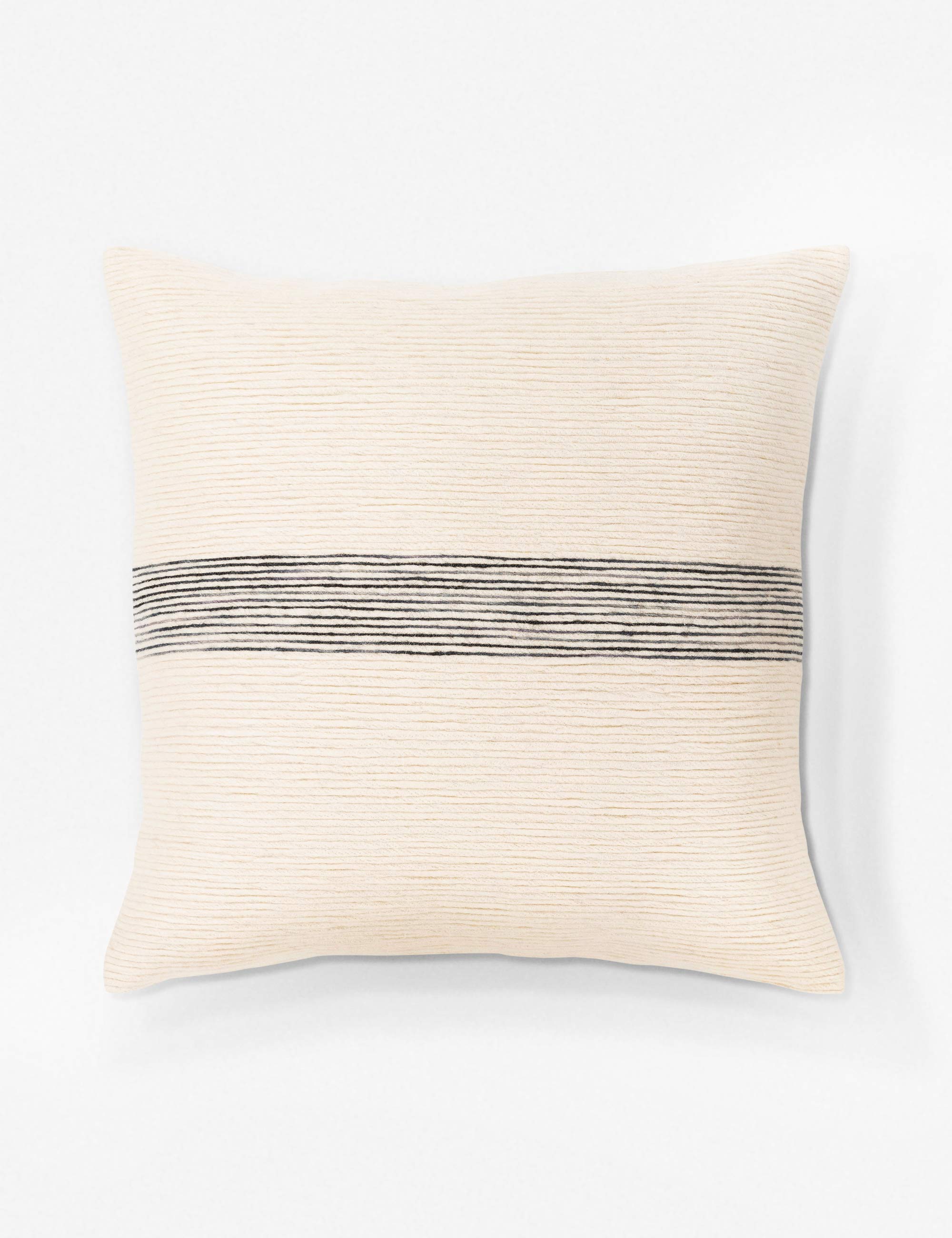 #color::natural #size::18--x-18- #size::20--x-20- #insert::down #insert::polyester | Selma white throw pillow with a horizontal black stripe in the center