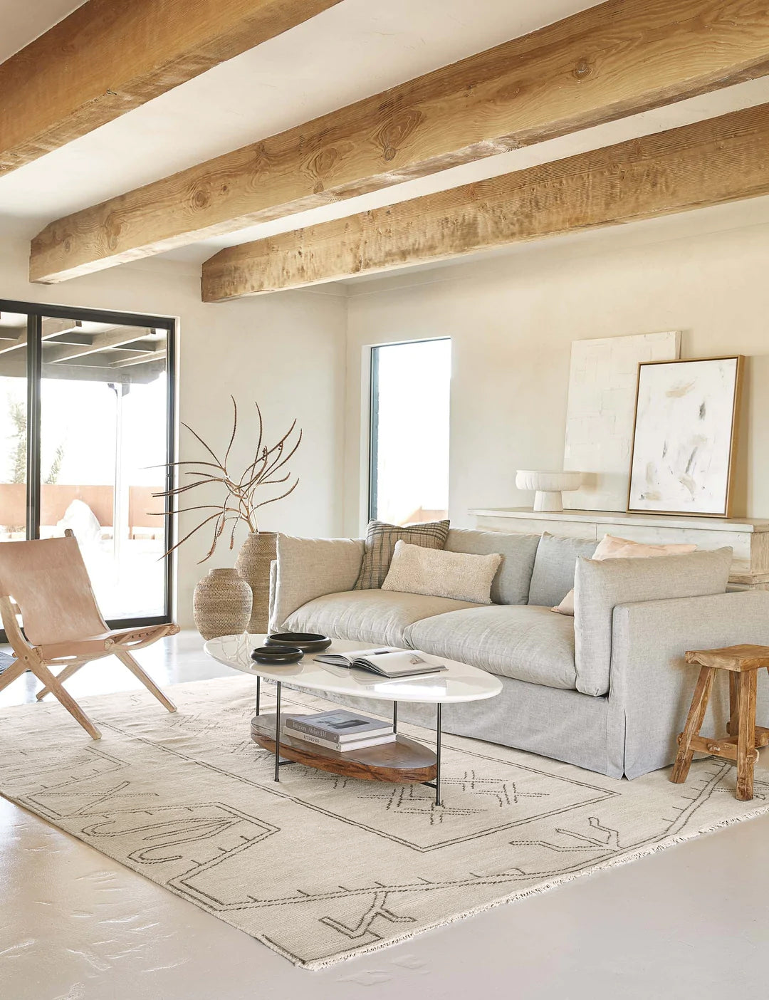 Rehya Neutral Geometric Wool Area Rug