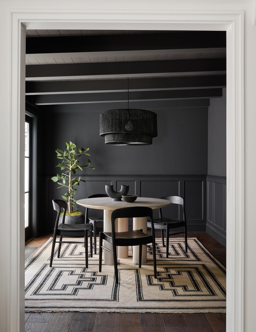 Senna Black + Neutral Wool Geometric Area Rug