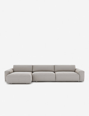 Mackenzie ash gray linen left-facing upholstered sectional sofa with low arms and deep seat  cushions