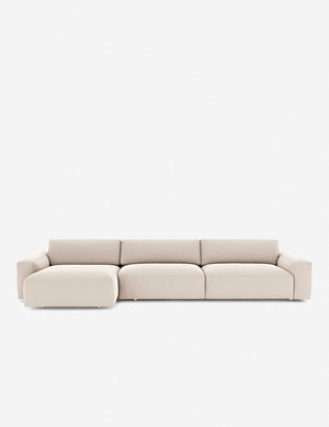 Mackenzie ivory linen left-facing upholstered sectional sofa with low arms and deep seat cushions