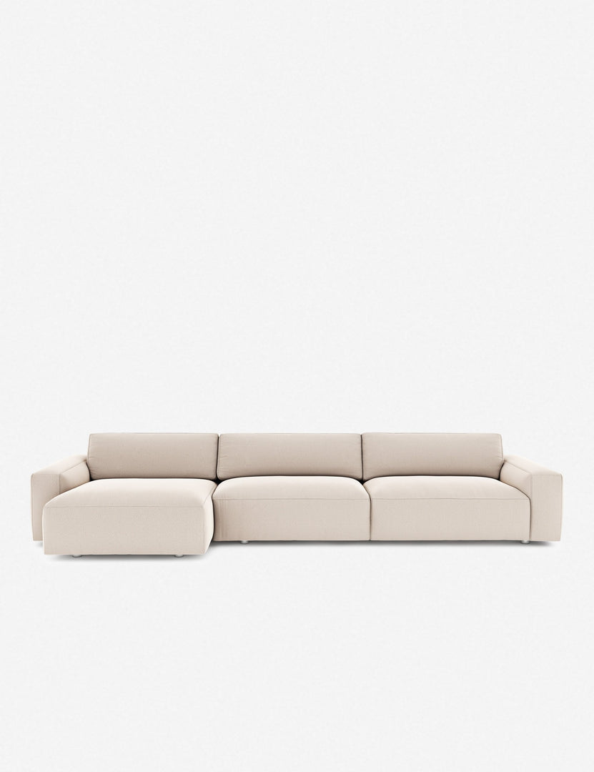 #color::ivory #configuration::left-facing | Mackenzie ivory linen left-facing upholstered sectional sofa with low arms and deep seat cushions