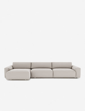 Mackenzie cloud white linen left-facing upholstered sectional sofa with low arms and deep seat cushions