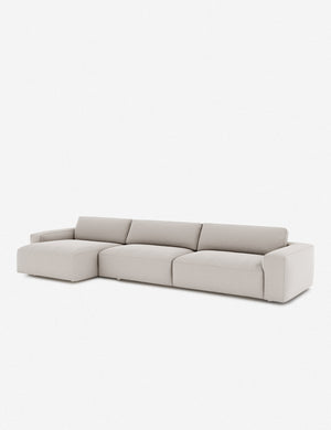 Angled view of the Mackenzie cloud white linen left-facing sectional sofa