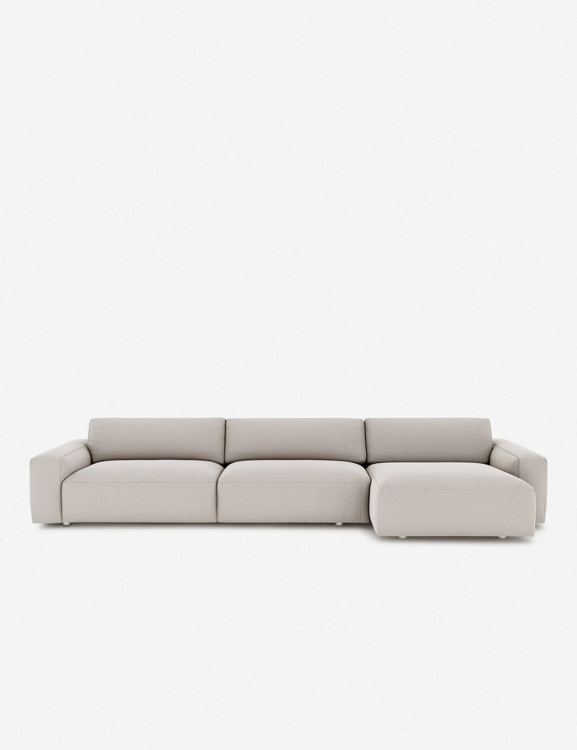 #color::cloud #configuration::right-facing | Mackenzie cloud white linen right-facing upholstered sectional sofa with low arms and deep seat cushions