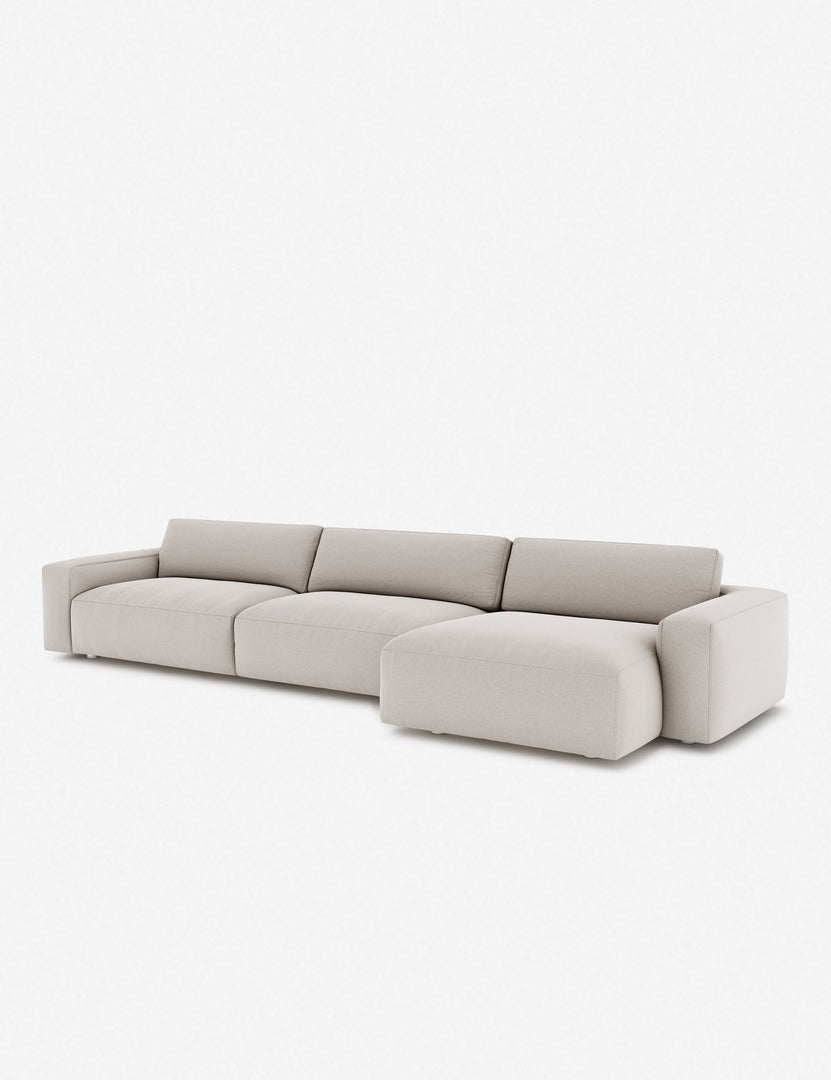 #color::cloud #configuration::right-facing | Angled view of the Mackenzie cloud white linen right-facing sectional sofa