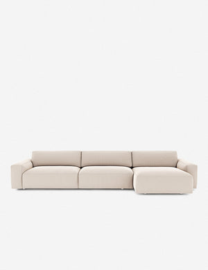 Mackenzie ivory linen right-facing upholstered sectional sofa with low arms and deep seat cushions