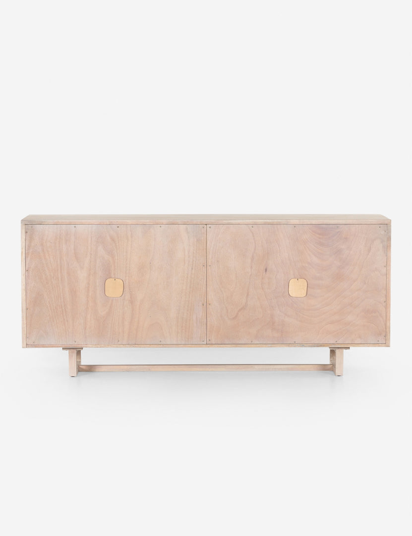 #color::whitewash | Rear view of the Margot whitewashed natural mango wood sideboard with cane doors.
