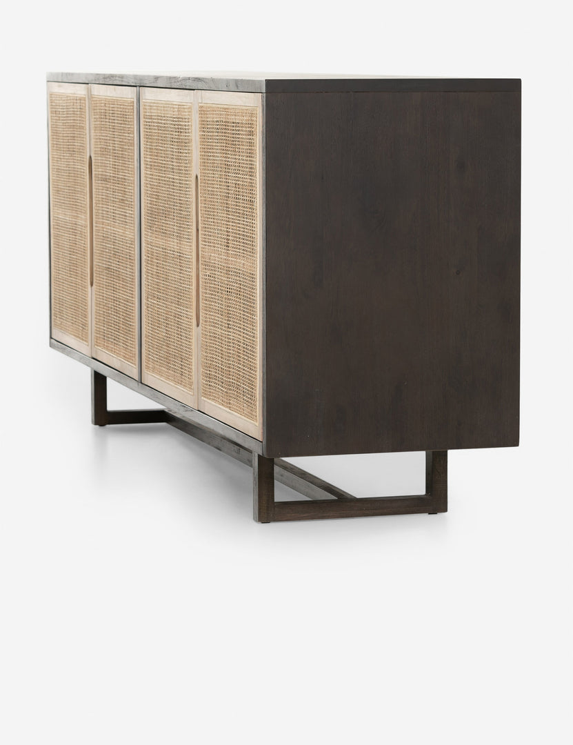 #color::black | Angled side view of the Margot black natural mango wood sideboard with cane doors.