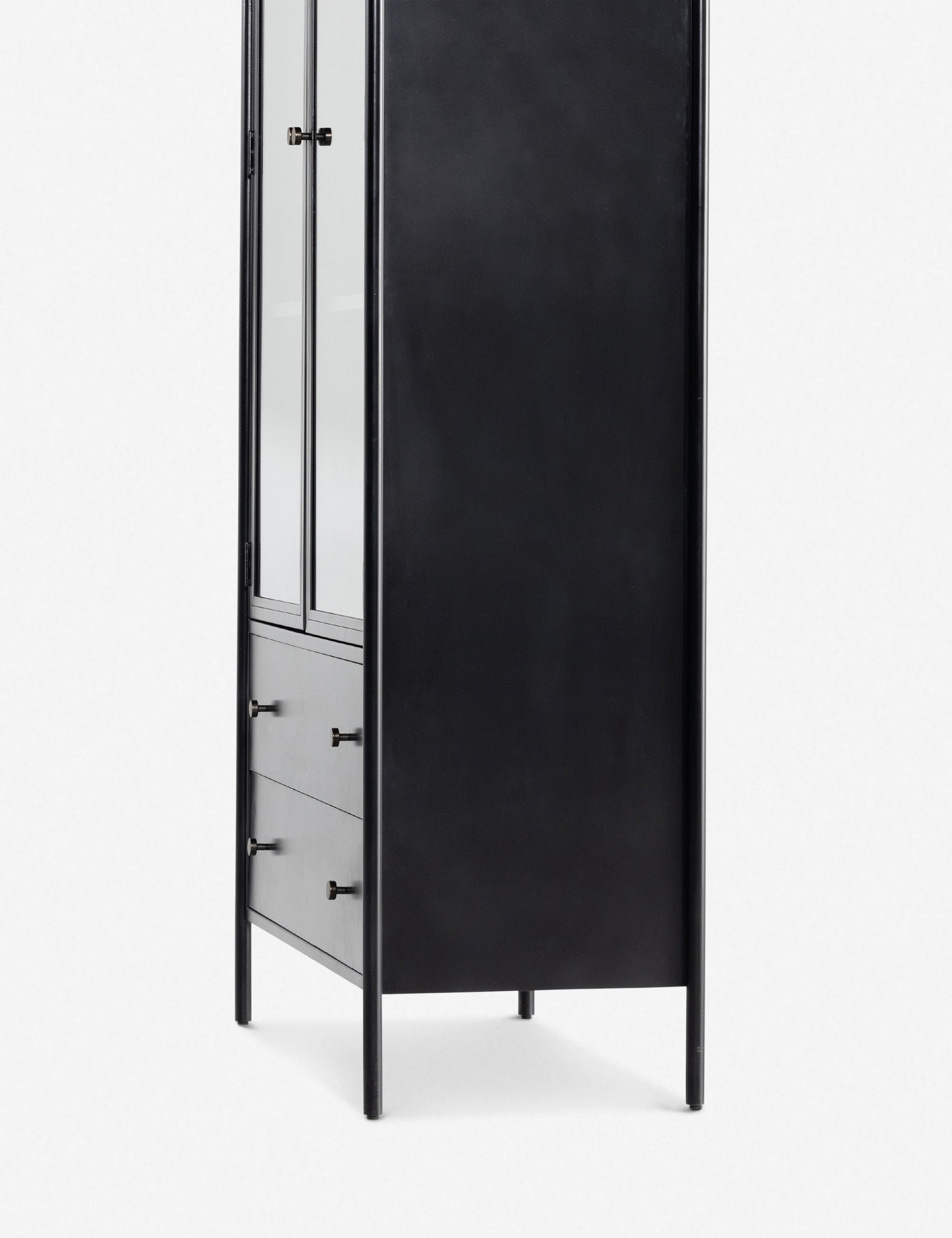 Black Iron and Glass 78" Curio Cabinet with Drawers