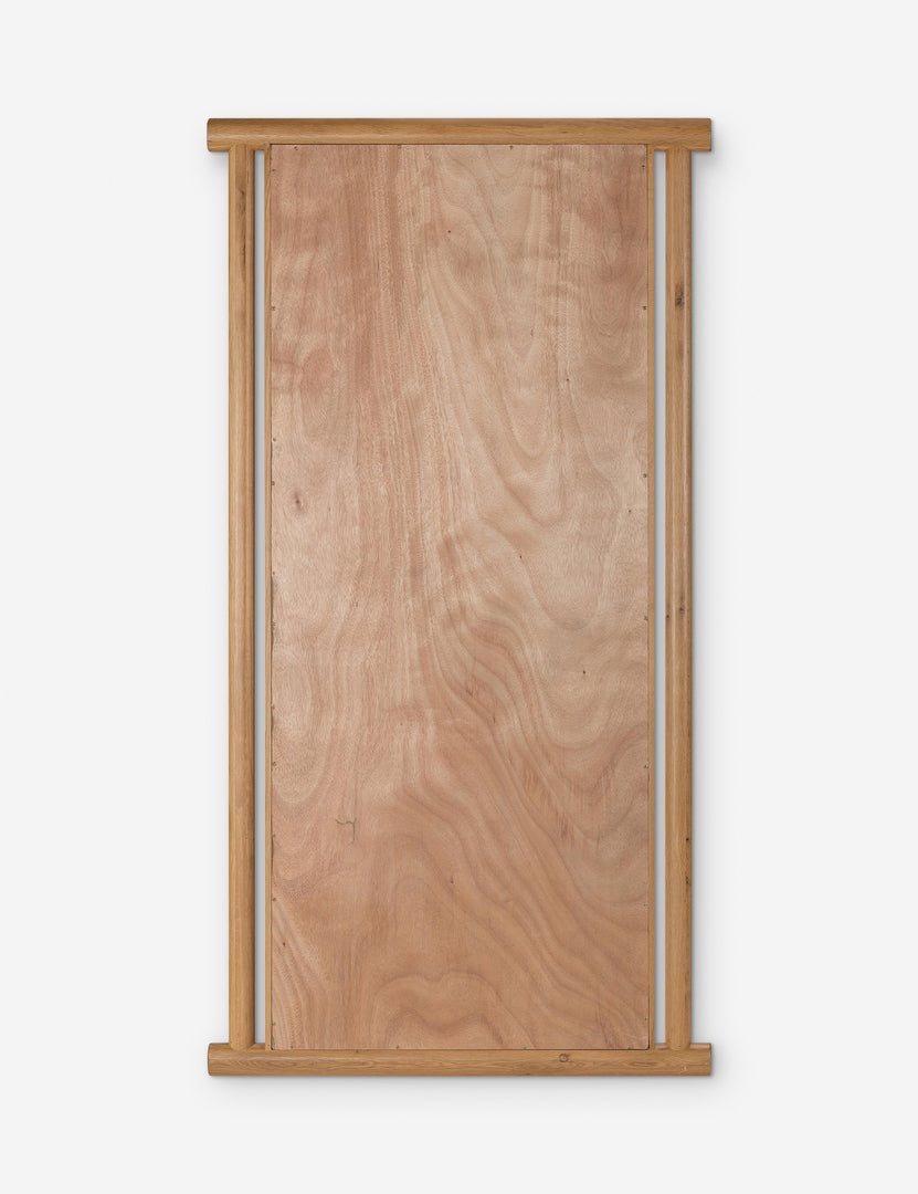 | Back of the Alika oak wood dowel framed floor mirror.