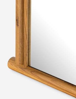 Close up view of the corner of the Alika oak wood dowel framed floor mirror.