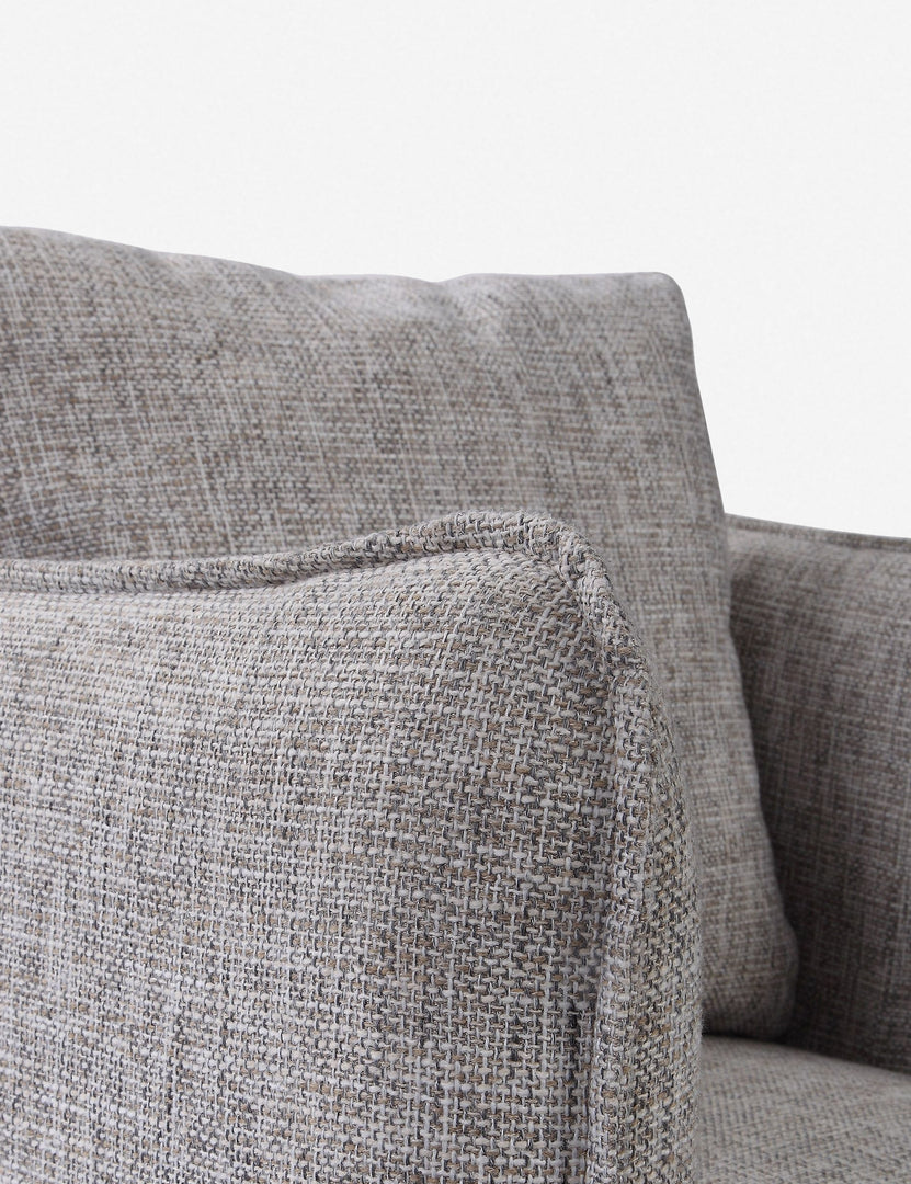| The flanged seams on the arm of the Aisling swivel chair