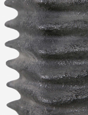 Close-up of the ribbed base and metallic glaze on the Neva gray table lamp