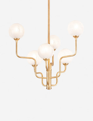 Keller 6 light chandelier with frosted orb lighting fixtures and gold leaf finish